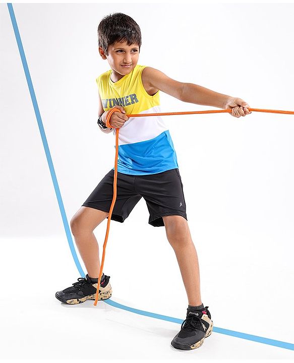 Pine Active Sleeveless T-Shirt Text Printed - Yellow Blue