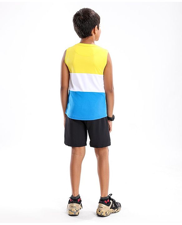 Pine Active Sleeveless T-Shirt Text Printed - Yellow Blue