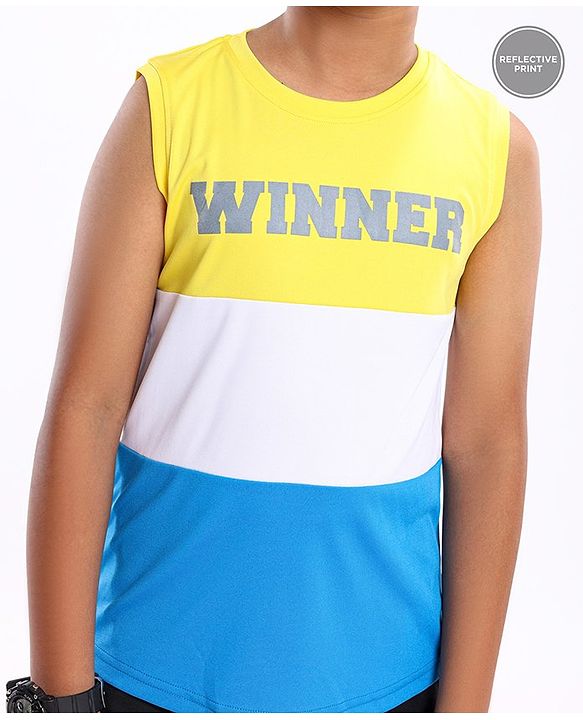Pine Active Sleeveless T-Shirt Text Printed - Yellow Blue