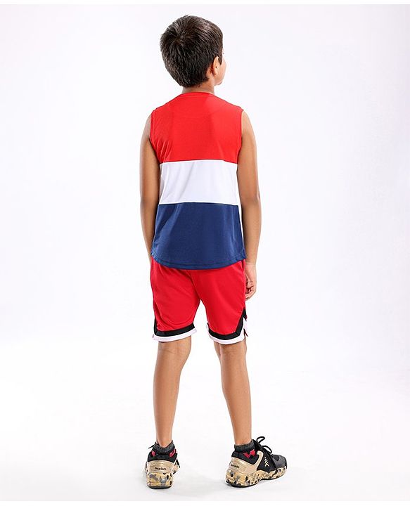 Pine Active Sleeveless Colour Block and Text Print T-shirt - Red Blue