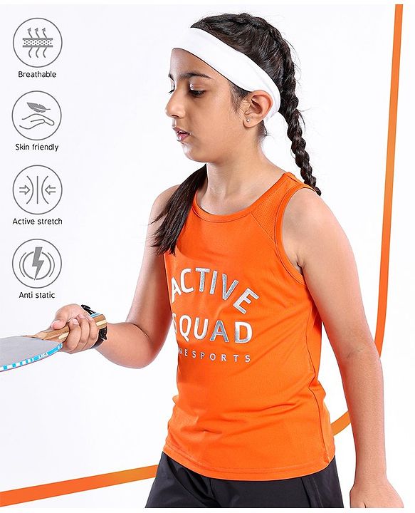 Pine Active Sleeveless Quick Dry T-shirt HD Print - Orange