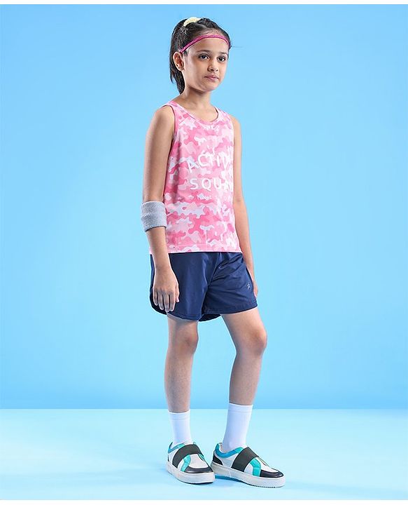Pine Active Skin Friendly & Breathable Sleeveless Sportswear T-Shirt Camo & Text Print - Multicolour