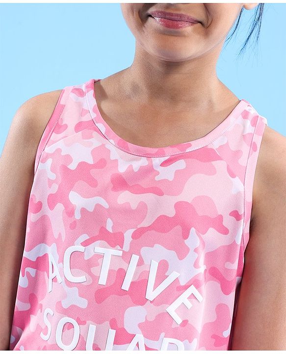Pine Active Skin Friendly & Breathable Sleeveless Sportswear T-Shirt Camo & Text Print - Multicolour