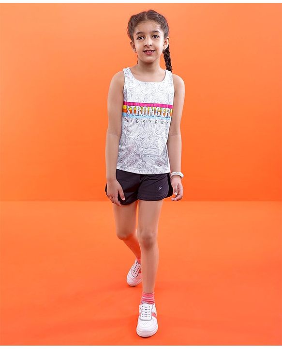 Pine Active Skin Friendly & Breathable Sleeveless Text Printed Tee - Multicolour