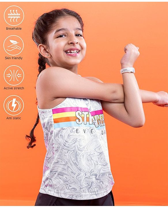 Pine Active Skin Friendly & Breathable Sleeveless Text Printed Tee - Multicolour