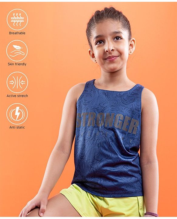 Pine Active Skin Friendly & Breathable Sleeveless Sports T-Shirt Text Print - Multicolor