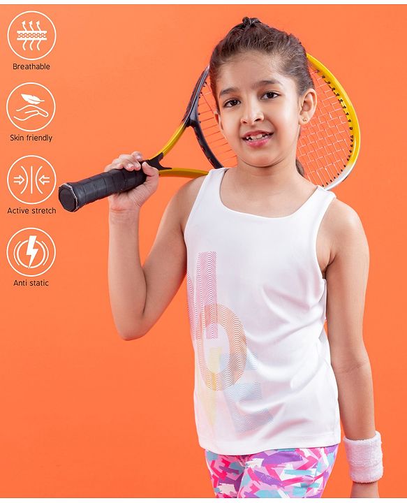 Pine Active Quick Dry Sleeveless T-Shirt with HD Print - White Pink
