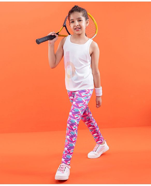 Pine Active Quick Dry Sleeveless T-Shirt with HD Print - White Pink
