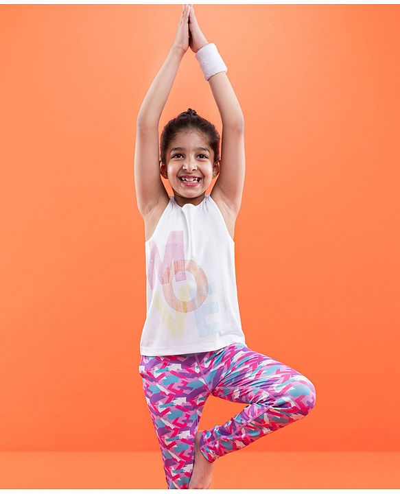 Pine Active Quick Dry Sleeveless T-Shirt with HD Print - White Pink