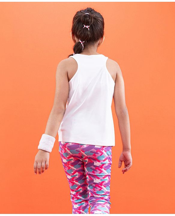 Pine Active Quick Dry Sleeveless T-Shirt with HD Print - White Pink