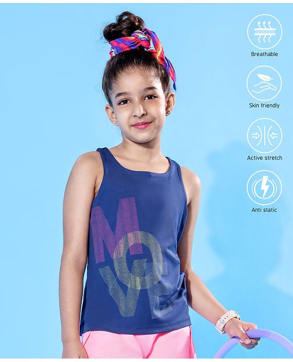 Pine Active Sleeveless Tee Text Print - Navy Blue
