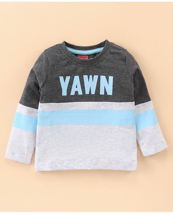 Babyhug Full Sleeves Night Suit Text Print - Grey
