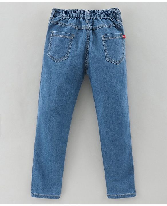 Babyhug Full Length Washed Denim Stretchable Jeans - Light Blue