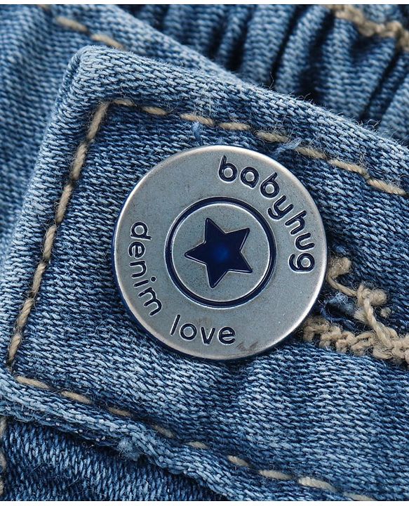 Babyhug Full Length Washed Denim Stretchable Jeans - Light Blue