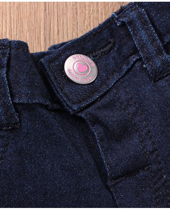 Babyhug Full Length Denim Washed Jeans - Dark Blue
