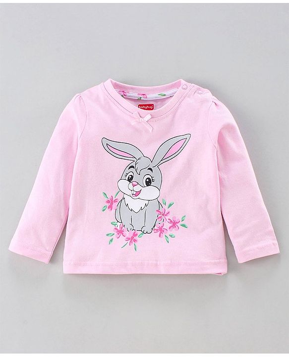 Babyhug Full Sleeves Night Suit Bunny Print - Light Pink White