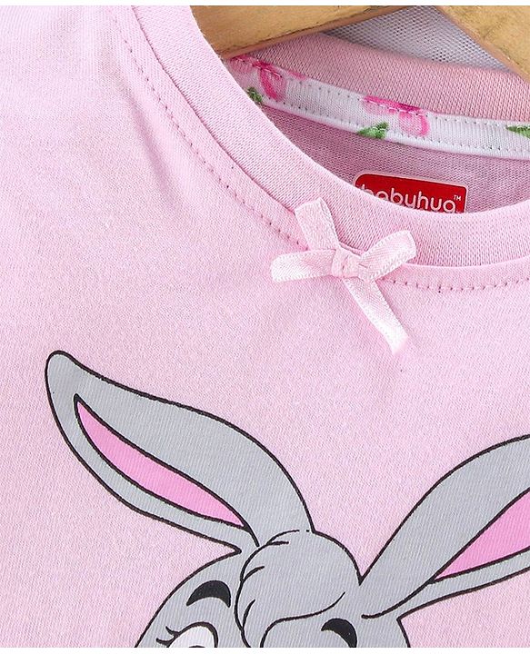 Babyhug Full Sleeves Night Suit Bunny Print - Light Pink White