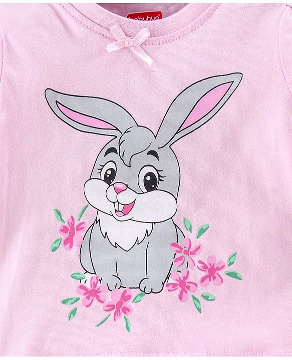 Babyhug Full Sleeves Night Suit Bunny Print - Light Pink White
