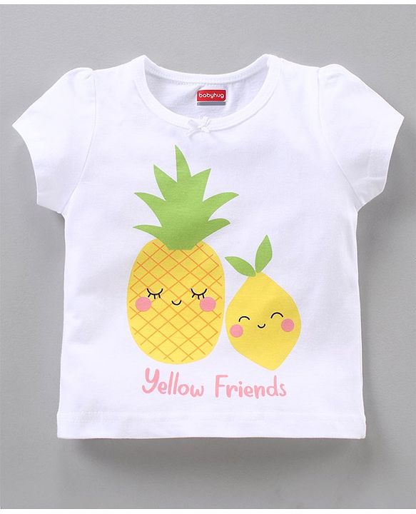 Babyhug Short Sleeves Night Suit Pineapple Print - White Yellow