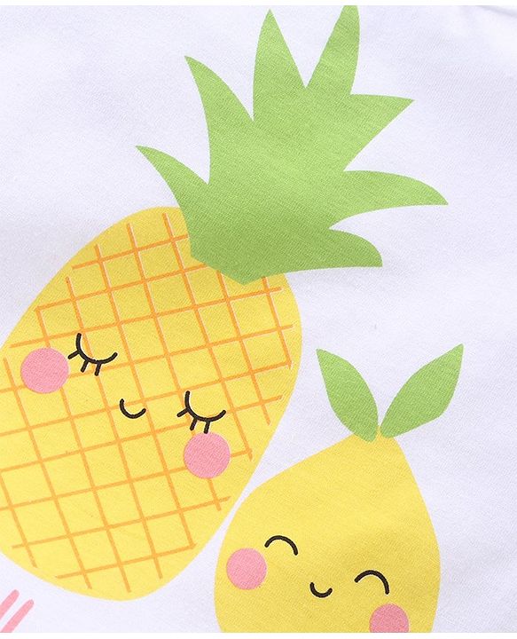 Babyhug Short Sleeves Night Suit Pineapple Print - White Yellow