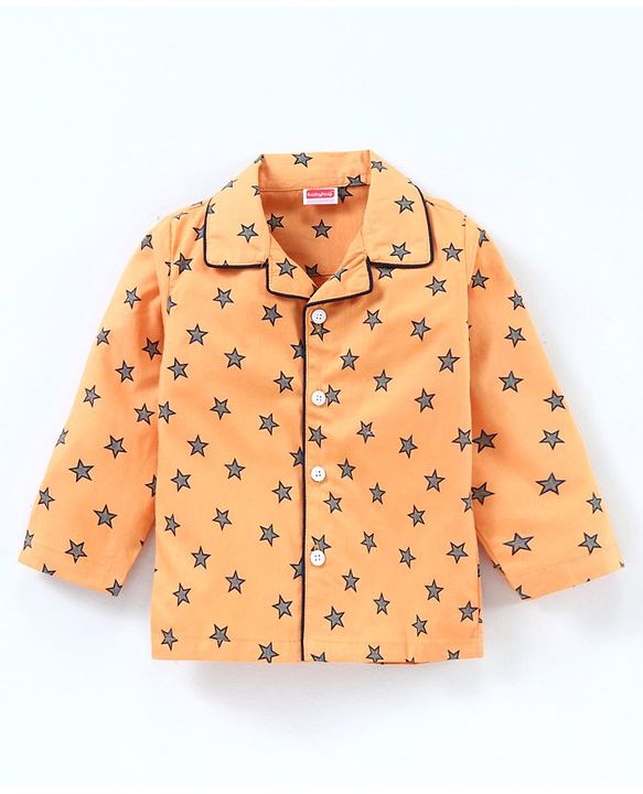 Babyhug Full Sleeves Cotton T-shirt and Pyjama Set Star Print - Mustard