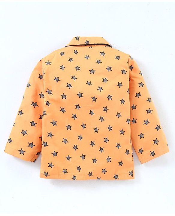 Babyhug Full Sleeves Cotton T-shirt and Pyjama Set Star Print - Mustard