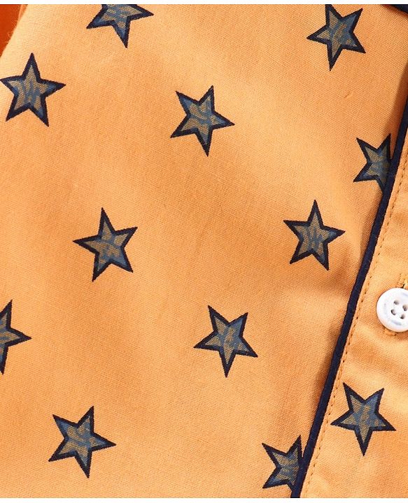 Babyhug Full Sleeves Cotton T-shirt and Pyjama Set Star Print - Mustard