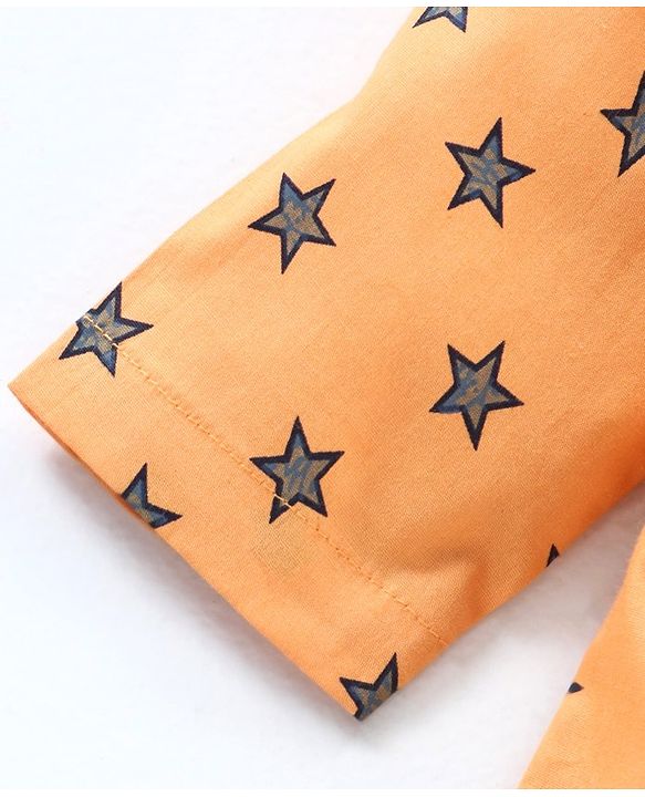 Babyhug Full Sleeves Cotton T-shirt and Pyjama Set Star Print - Mustard
