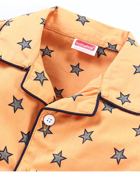 Babyhug Full Sleeves Cotton T-shirt and Pyjama Set Star Print - Mustard