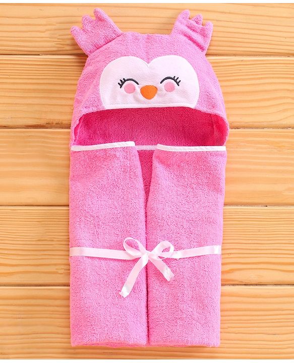 Babyhug Cotton Hooded Towel with 3D Ears - Pink