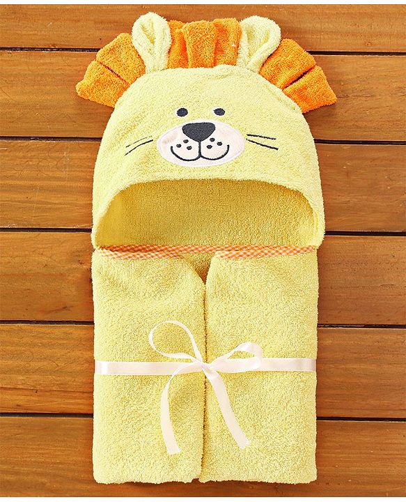 Babyhug Cotton Lion Hooded Towel - Yellow