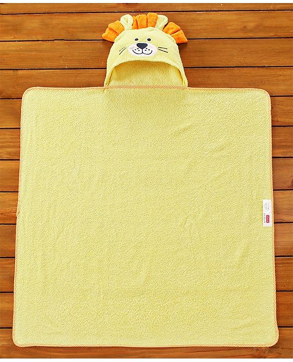 Babyhug Cotton Lion Hooded Towel - Yellow