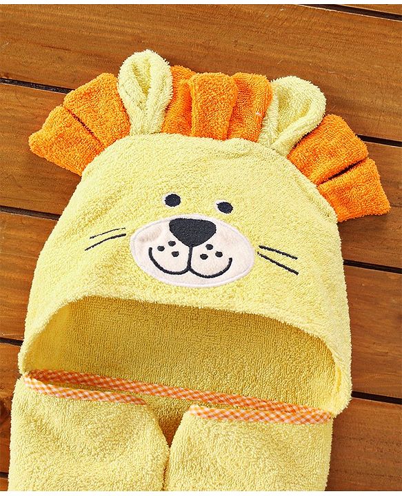 Babyhug Cotton Lion Hooded Towel - Yellow