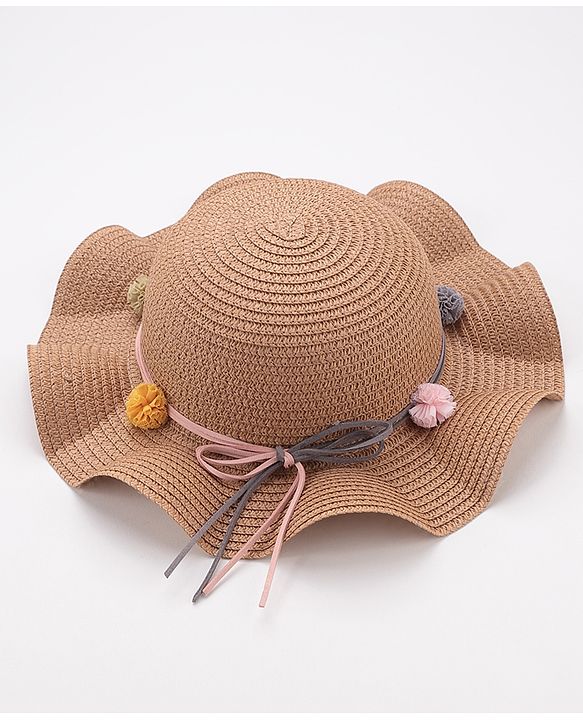 Babyhug Straw Hat With Flower Applique - Brown