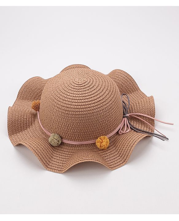 Babyhug Straw Hat With Flower Applique - Brown