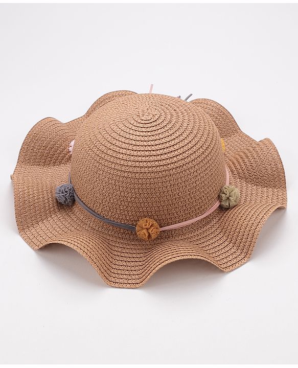 Babyhug Straw Hat With Flower Applique - Brown