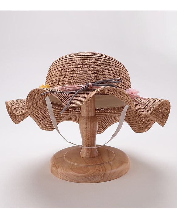Babyhug Straw Hat With Flower Applique - Brown
