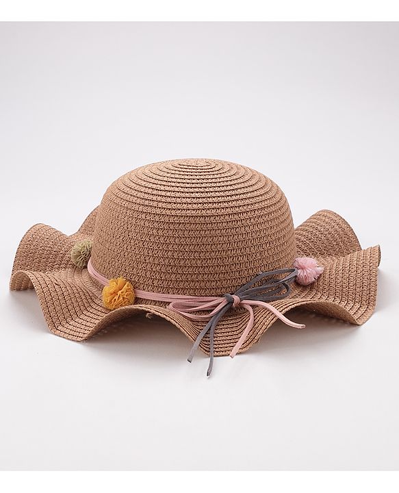 Babyhug Straw Hat With Flower Applique - Brown
