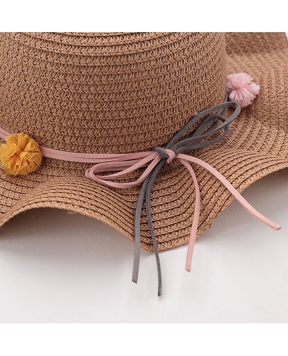 Babyhug Straw Hat With Flower Applique - Brown