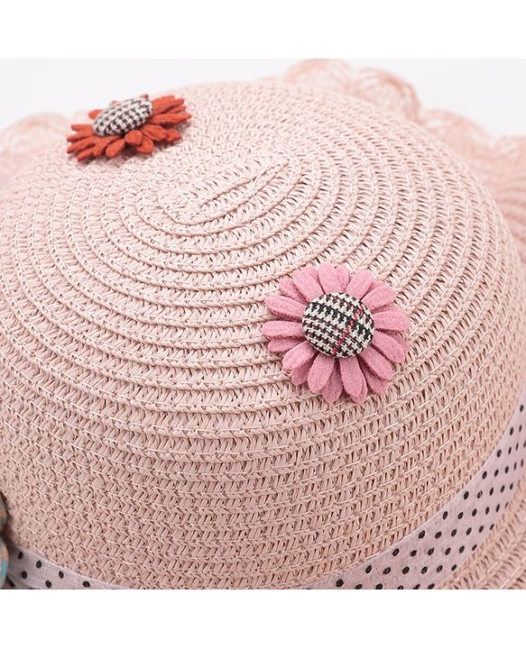 Babyhug Straw Hat With Flower & Ribbon Bow Applique - Pink