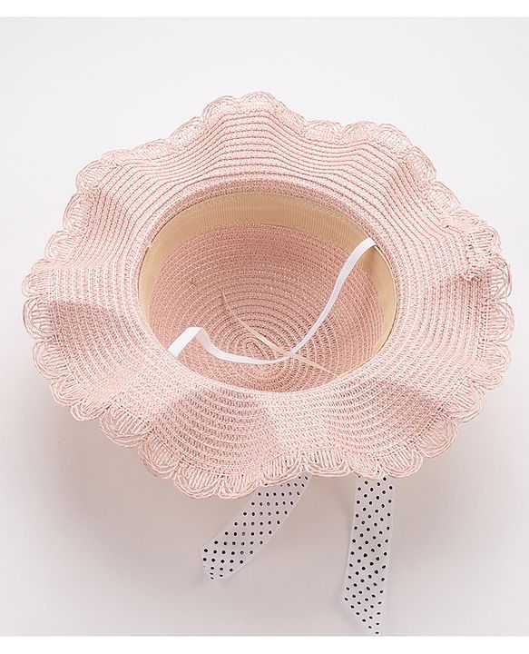 Babyhug Straw Hat With Flower & Ribbon Bow Applique - Pink