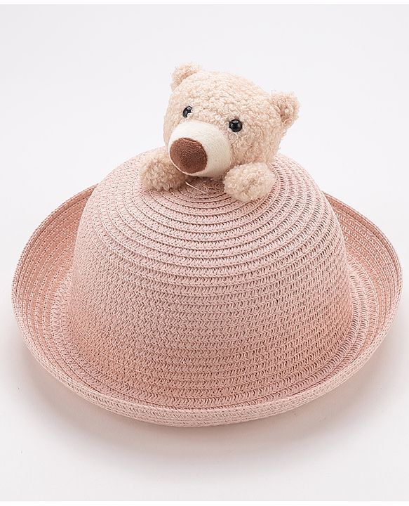 Babyhug Straw Hat With Teddy Applique - Pink