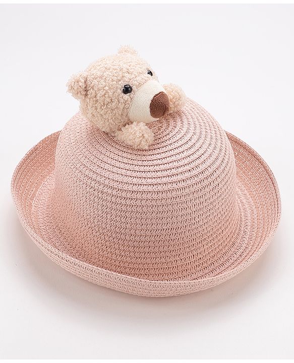 Babyhug Straw Hat With Teddy Applique - Pink