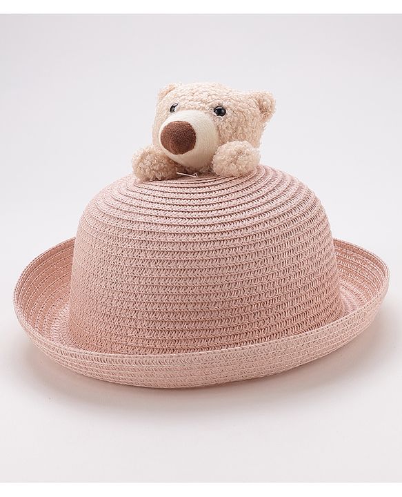 Babyhug Straw Hat With Teddy Applique - Pink