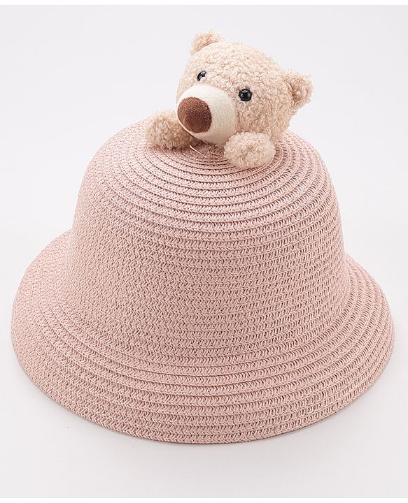 Babyhug Straw Hat With Teddy Applique - Pink