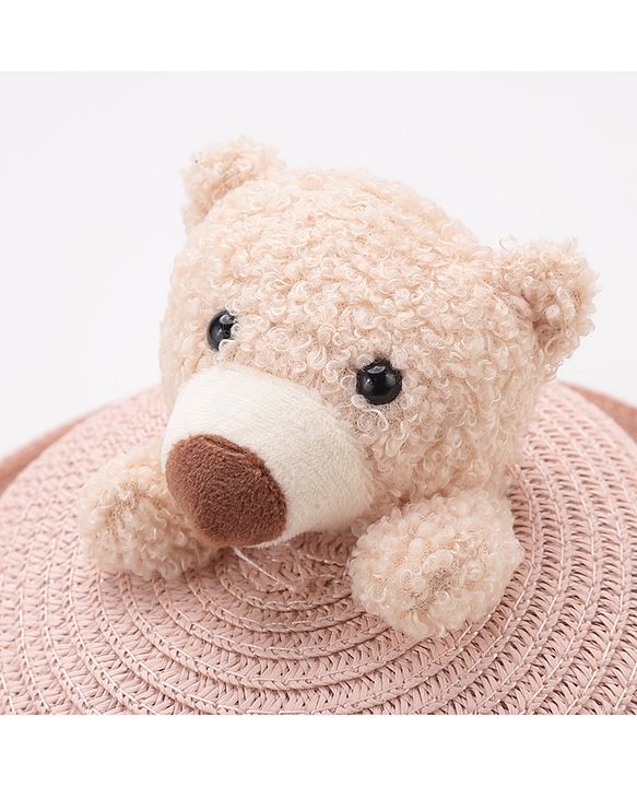 Babyhug Straw Hat With Teddy Applique - Pink