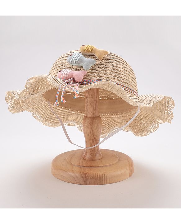 Babyhug Straw Hat With Fishes Applique - Yellow