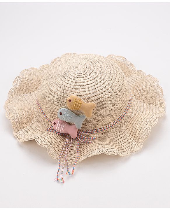 Babyhug Straw Hat With Fishes Applique - Yellow