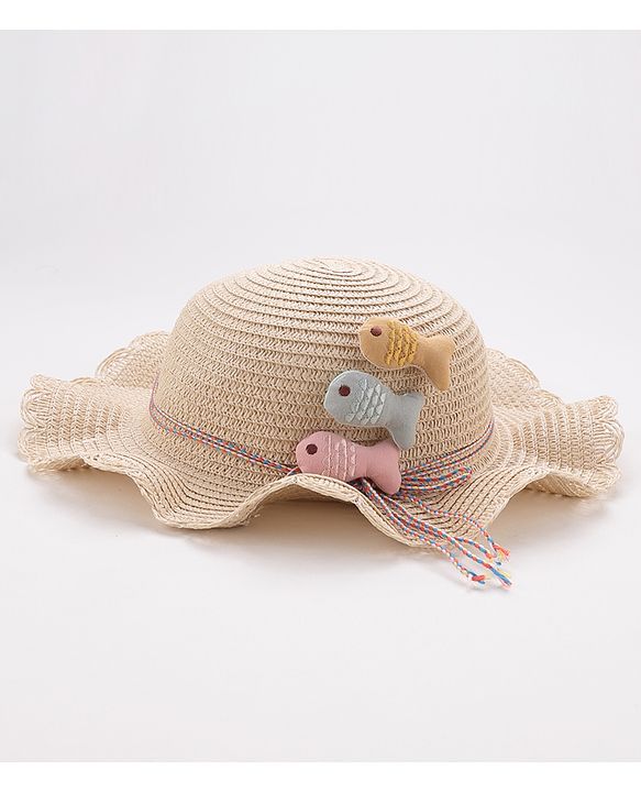 Babyhug Straw Hat With Fishes Applique - Yellow