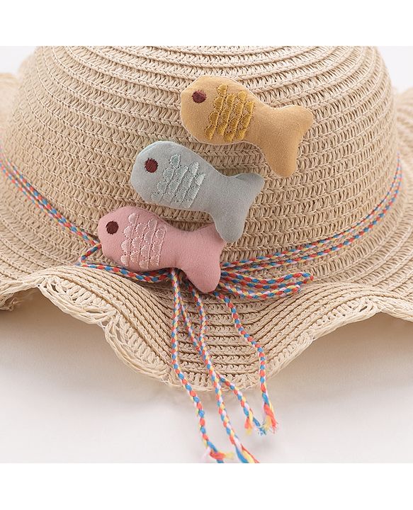 Babyhug Straw Hat With Fishes Applique - Yellow